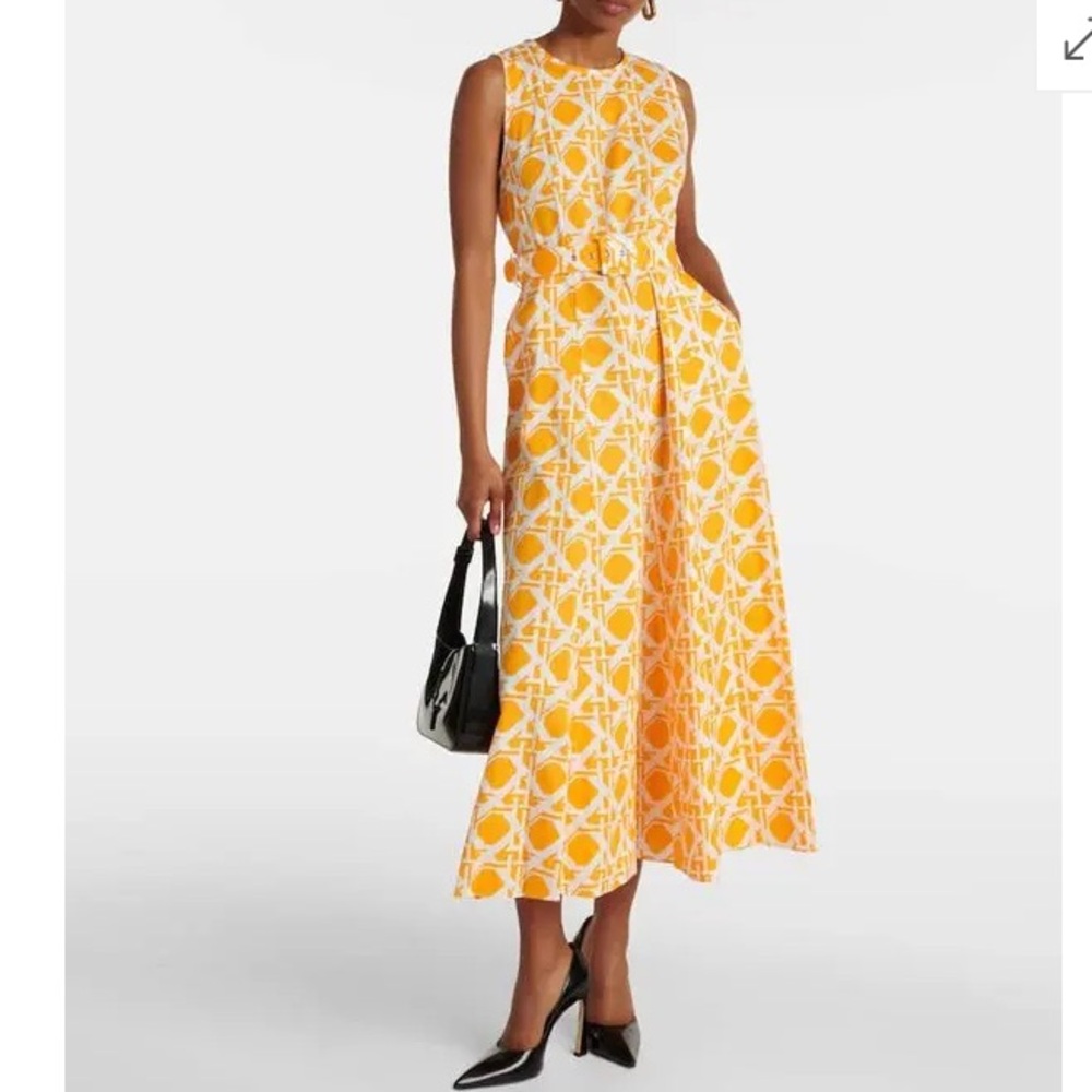 Diane Von Furstenberg Yellow and White Sleeveless Printed Midi Dress